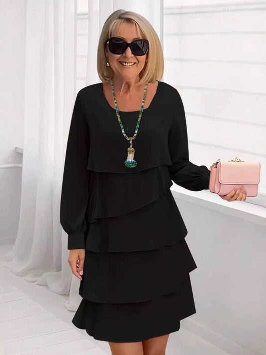 Full Size Layered Long Sleeve Mini Dress Plus Size