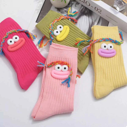 Cartoon Ribbed Knit Crew Socks