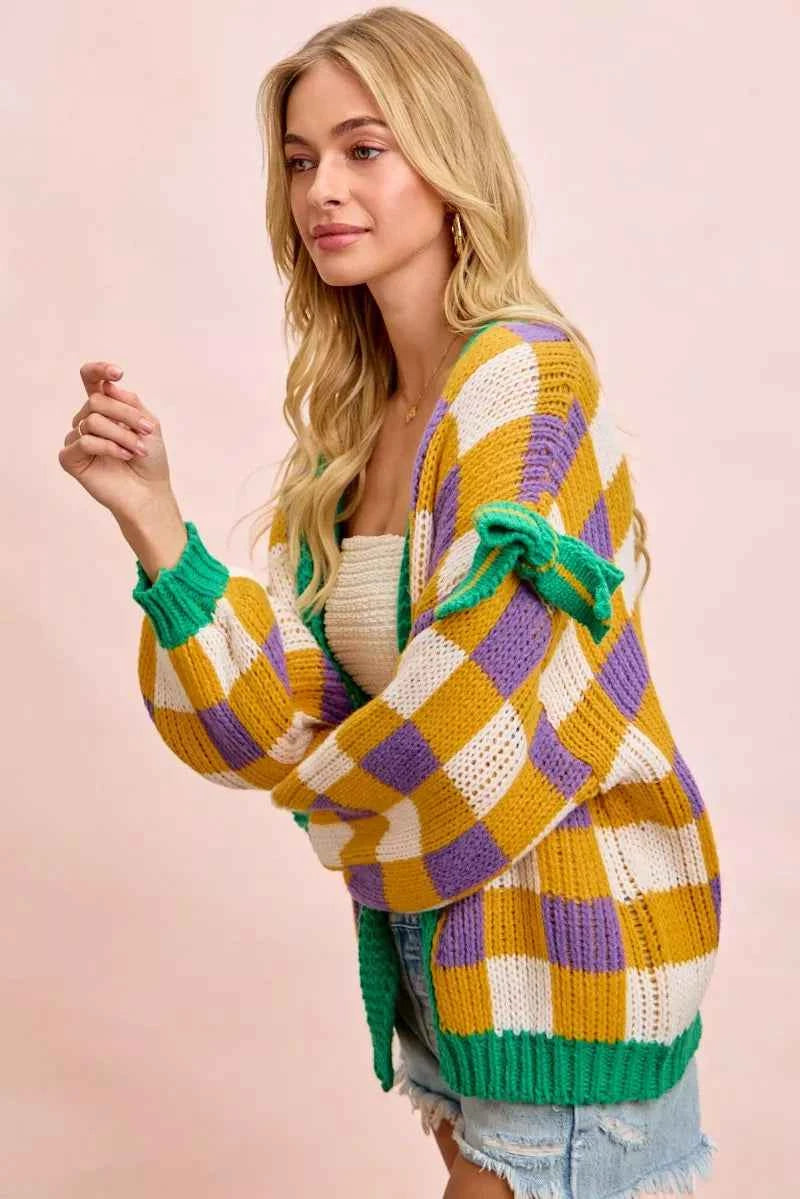 BiBi Mardigras Checker Board Front Open Cardigan