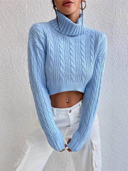 Cable-Knit Turtleneck Long Sleeve Sweater