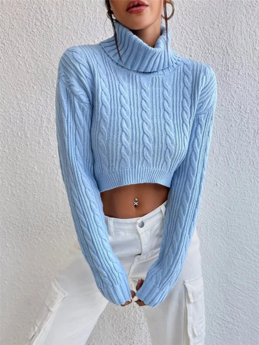 Cable-Knit Turtleneck Long Sleeve Sweater