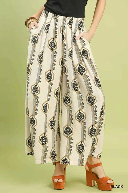 Umgee Geometric Boho Print Wide Leg Pants