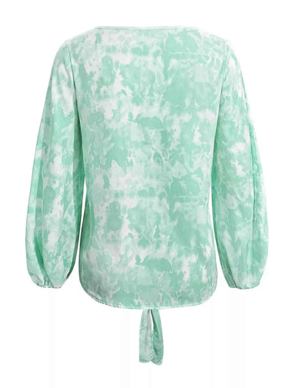 V-Neck Long Sleeve Tie-Front Blouse