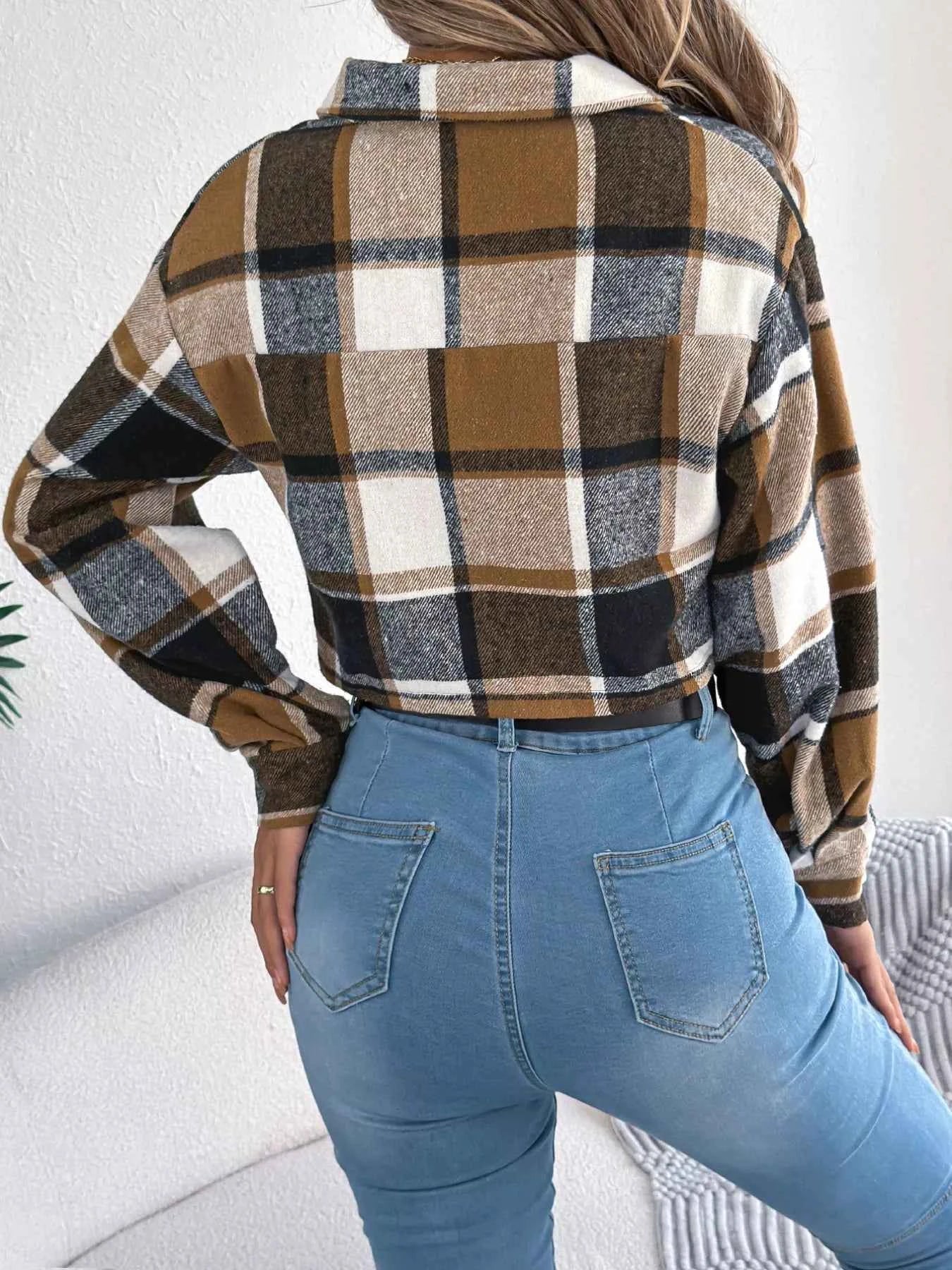 Plaid Button Up Cropped Jacket