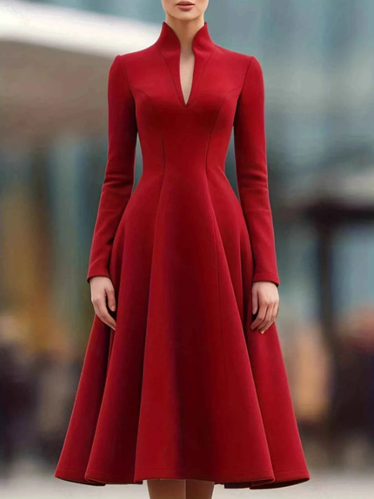 High Neck Long Sleeve A-Line Dress