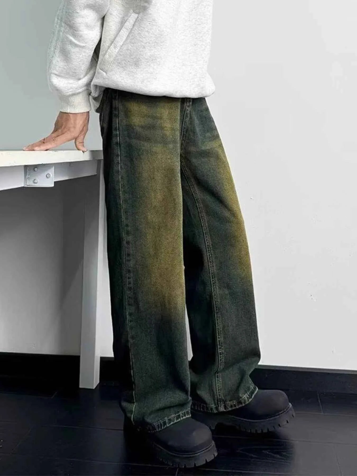 Men's Full Size Wash Wide Leg Jeans Plus Size