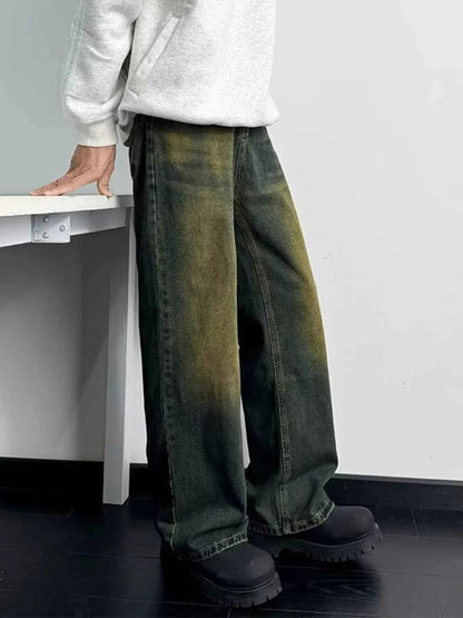 Men's Full Size Wash Wide Leg Jeans Plus Size