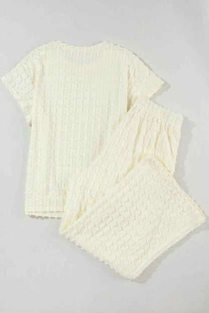Textured Round Neck Top and Pants Set