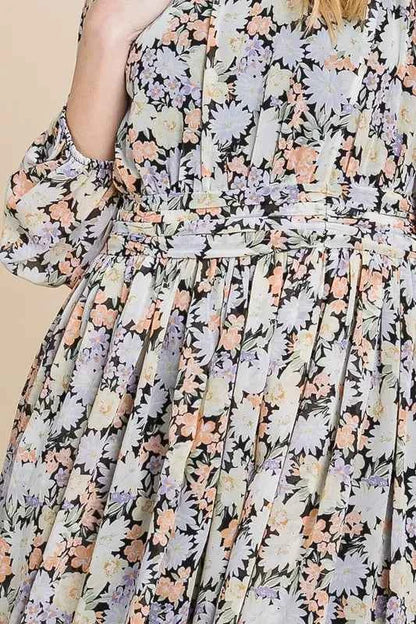 Lime 'N' Chili Chiffon Floral Print Belted Dress with Back Zipper