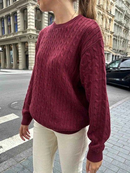 Cable-Knit Round Neck Pullover Sweater