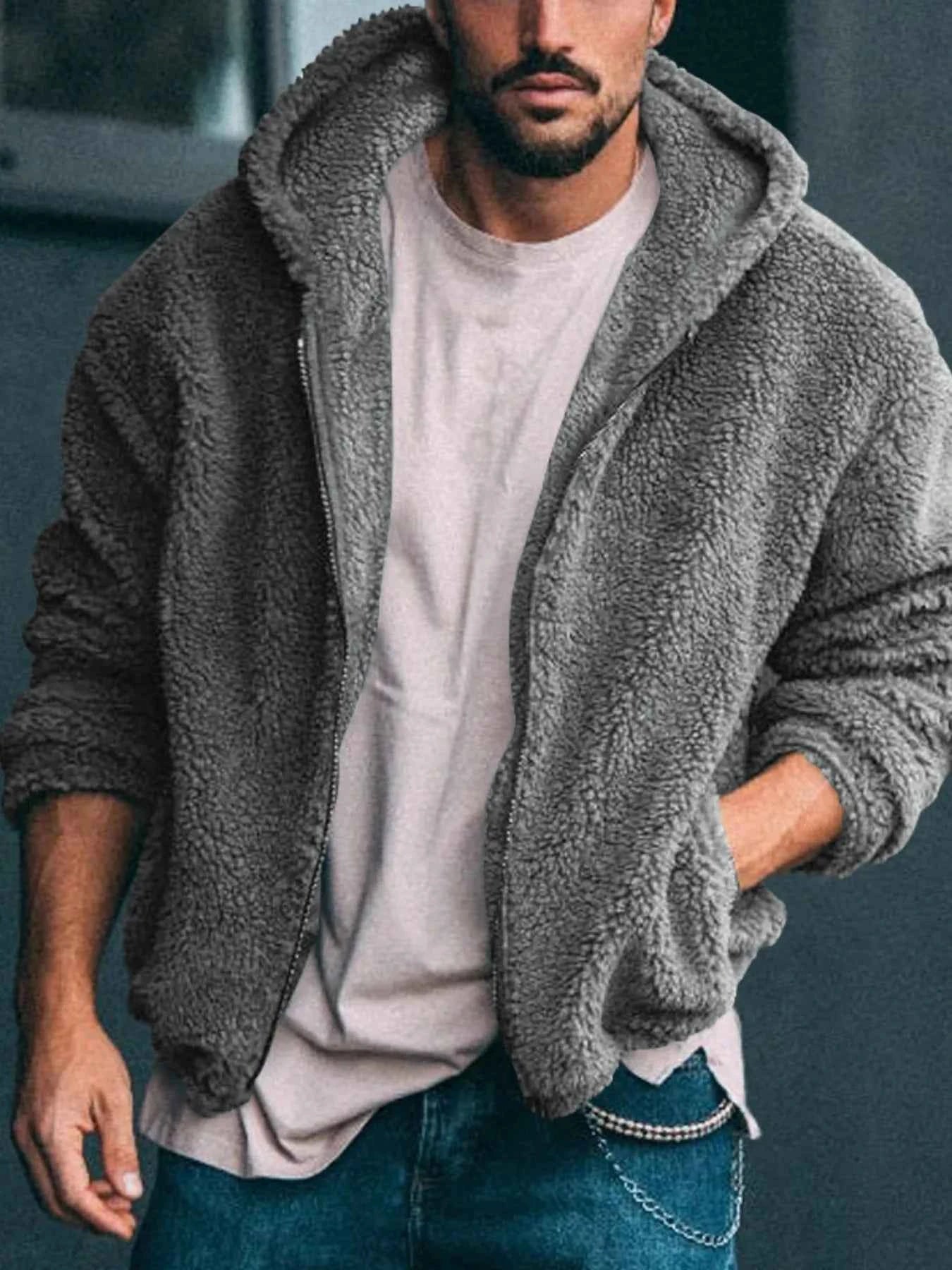 Men's Full Size Sherpa Fleece Hooded Zip-Up Jacket Plus Size