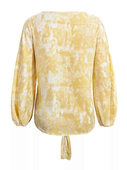 V-Neck Long Sleeve Tie-Front Blouse