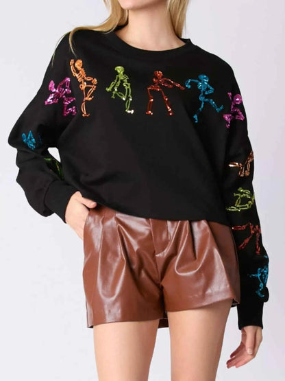 Halloween Colorful Sequin Skeleton Sweatshirt