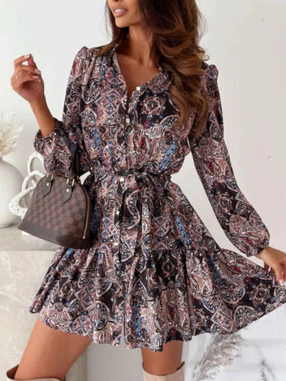 Floral Print Tie Waist Mini Dress
