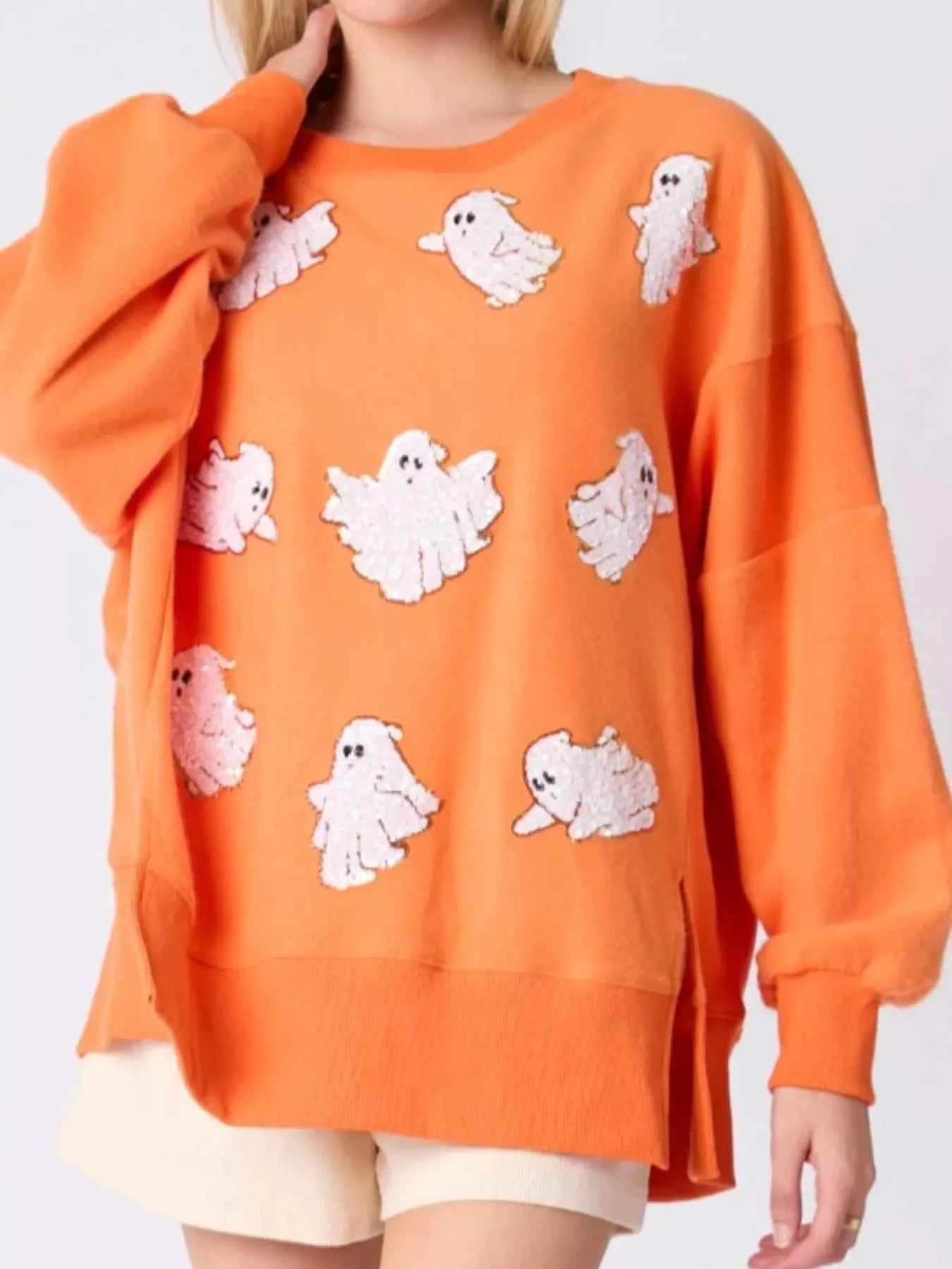 Halloween Sequin Ghost Oversized Sweatshirt