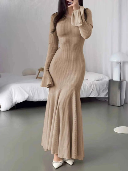 Elegant Ribbed Long Sleeve Mermaid Sweater Dress