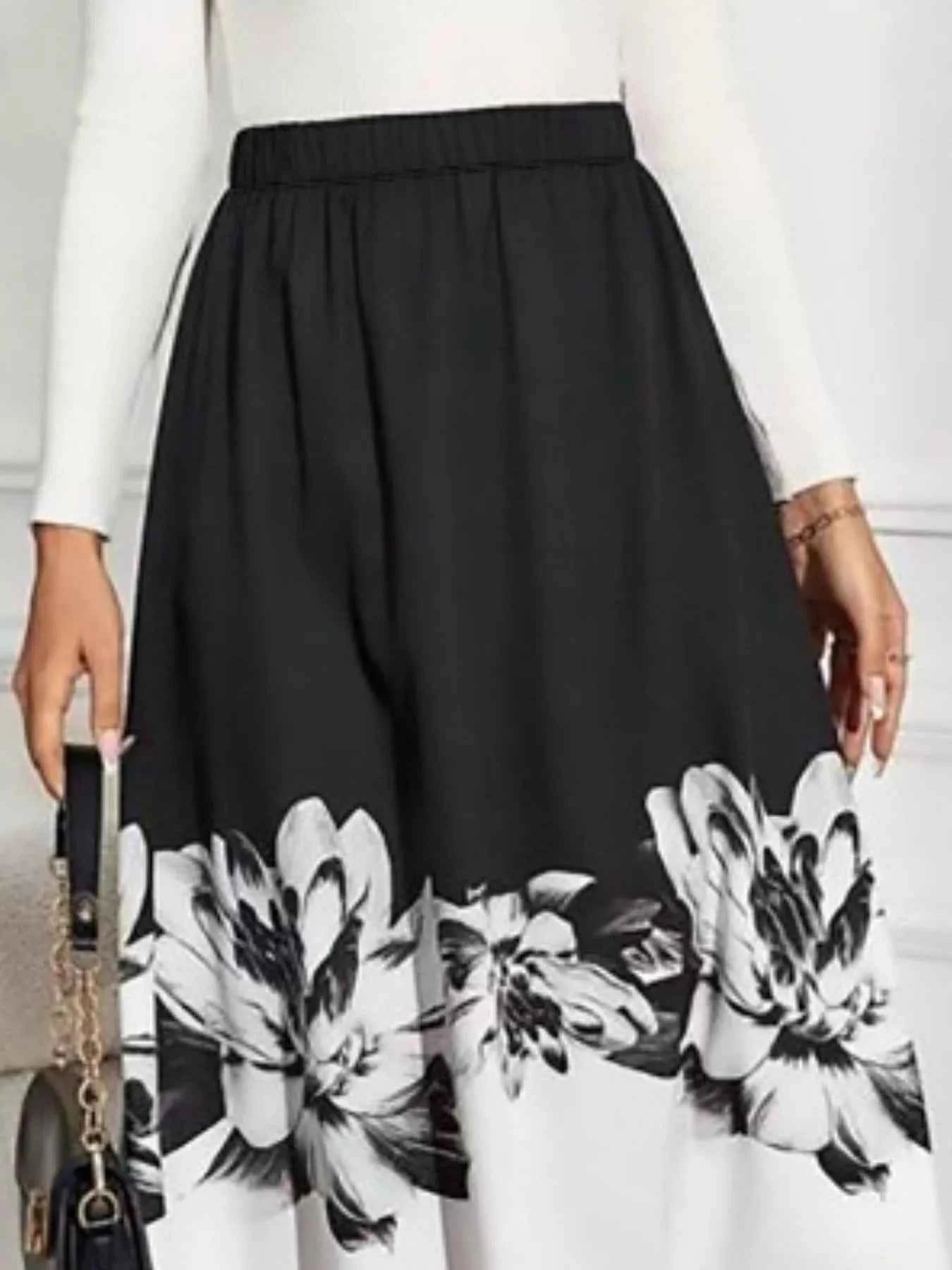 Floral Print A-Line Midi Skirt
