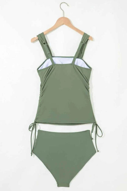 Drawstring Ruched Wide Straps Tankini Set