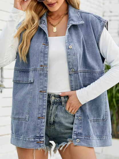 Sleeveless Button-Down Denim Jacket