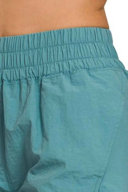 Zenana Windbreaker Smocked Waistband Running Shorts