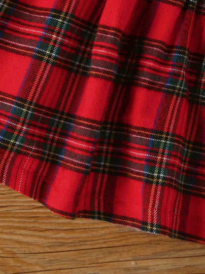 Children's First Christmas Bodysuit and Plaid Dress Outfit Set with Headband