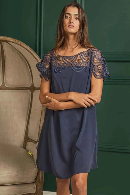 BiBi Crochet Lace Yoke Detailed Wrinkled Dress