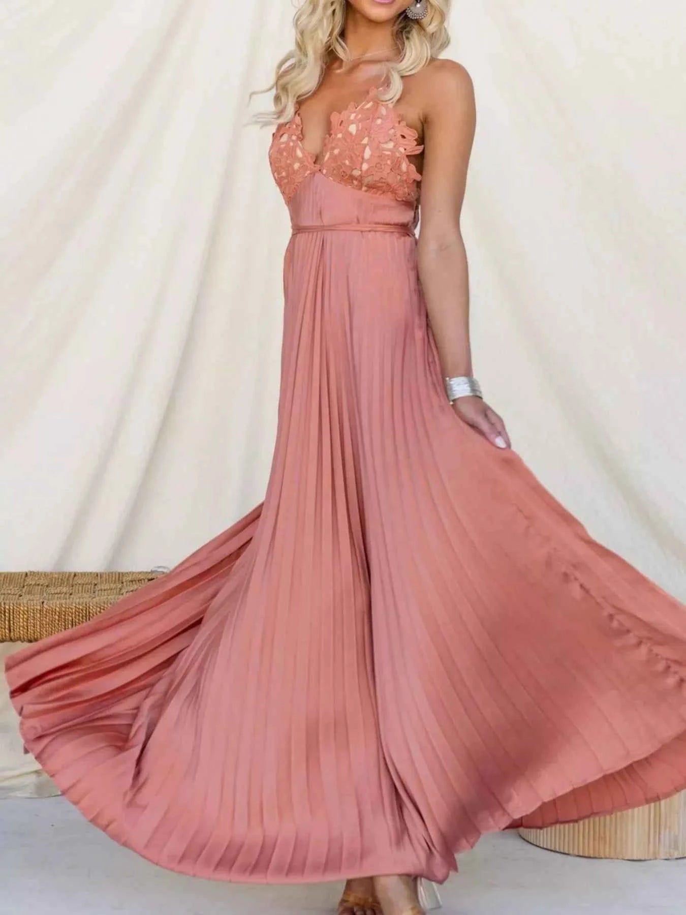 Pleated Backless Maxi Cami Dress