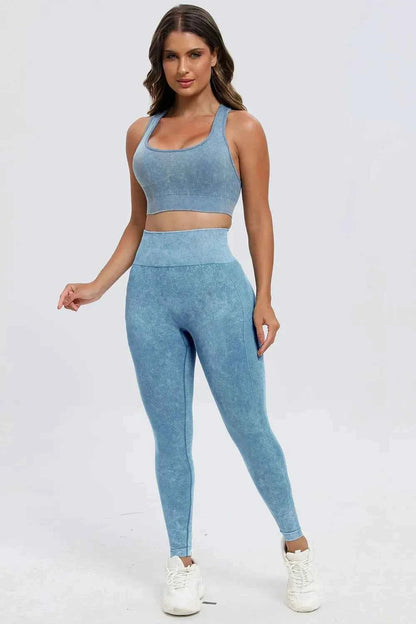 3 Piece Washed Square Neck Wide Strap Active Set