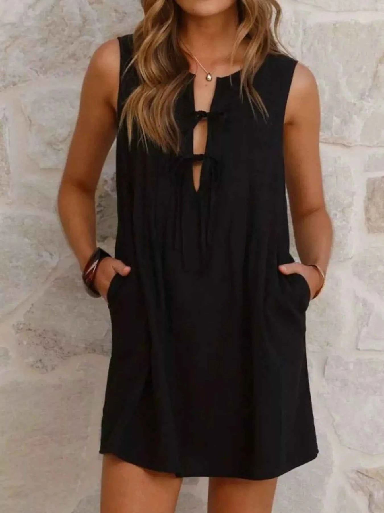 Sleeveless Tie-Front Mini Dress