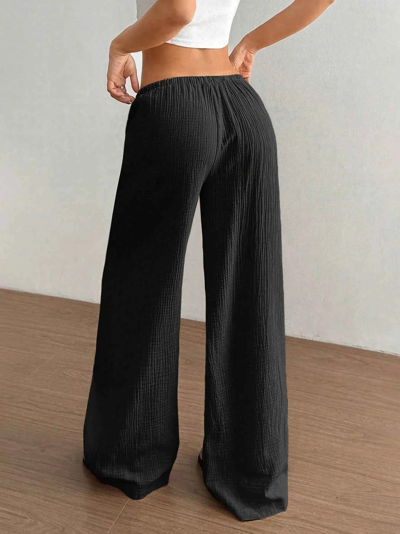 Drawstring Wide-Leg Casual Pants