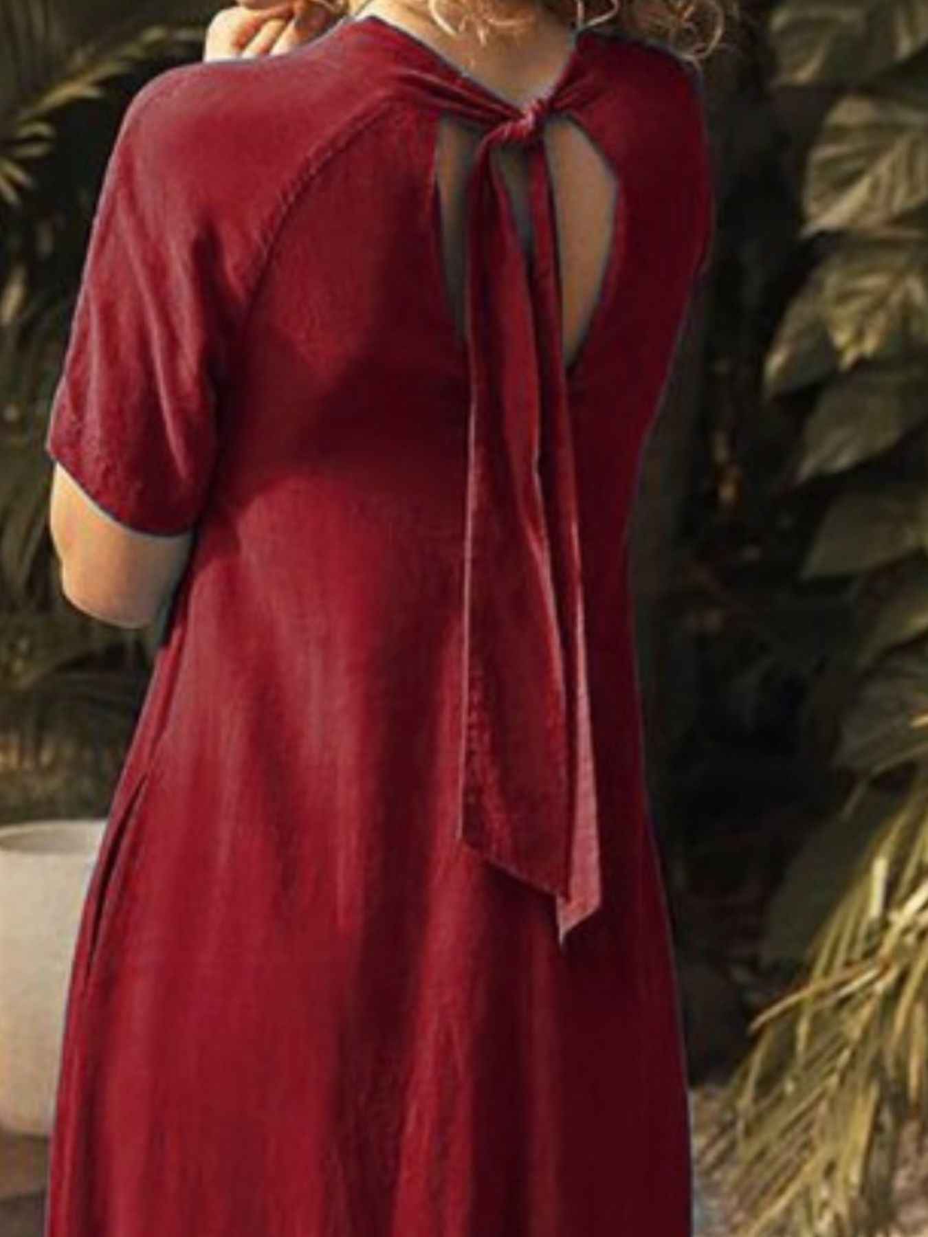 V-Neck Short Sleeve Dress with Pockets