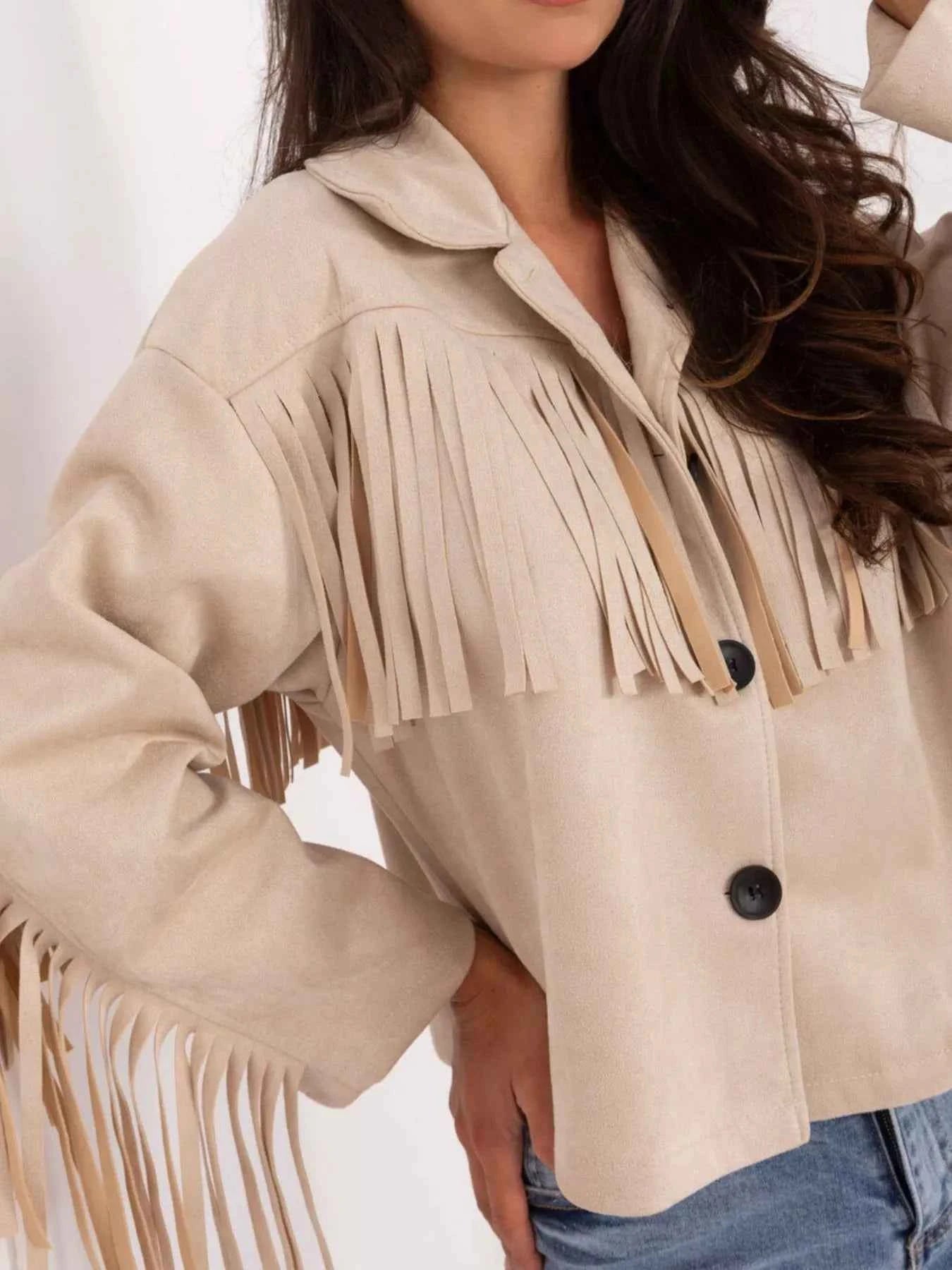 Fringe Button Up Suede Jacket