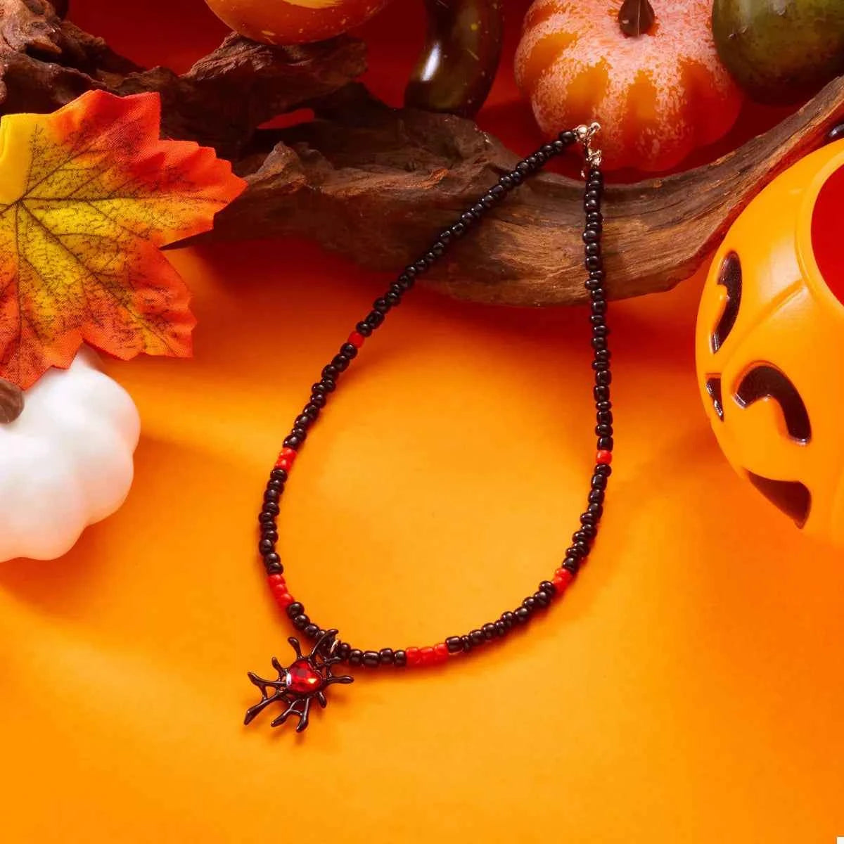Halloween Spider Web Beaded Necklace