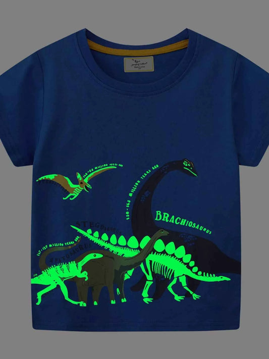 Children's Dinosaur Print Crew Neck Short Sleeve T-Shirt