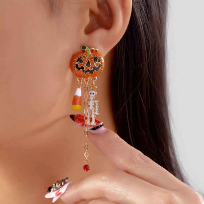 Halloween Pumpkin Drop Chain Earrings