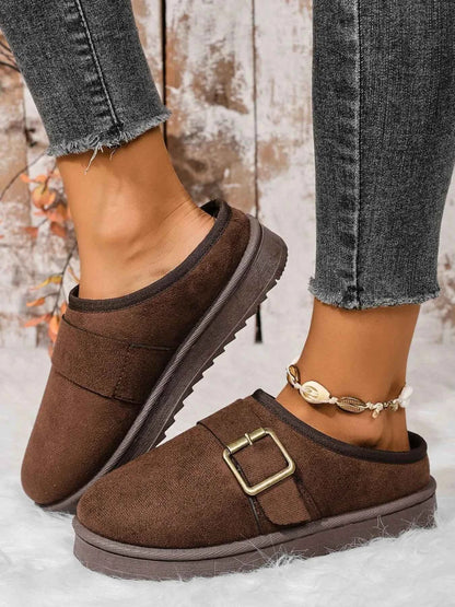 Cozy Buckle Suede Winter Slippers