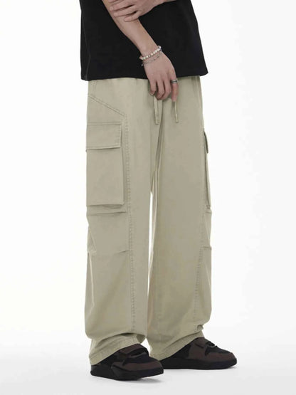 Men's Plus Size Wide Leg Cargo Drawstring Pants