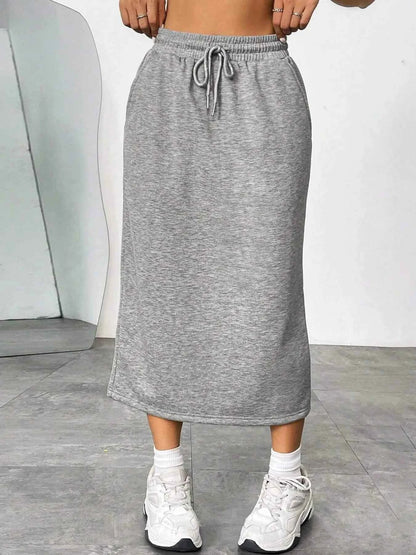 Slit Drawstring Midi Skirt