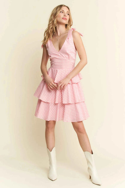 Jade By Jane Full Size Gingham Tiered Mini Dress Plus Size