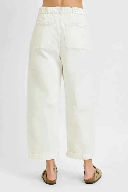 RISEN Full Size High Rise Crop Wide Barrel Cargo Pocket Jeans Plus Size