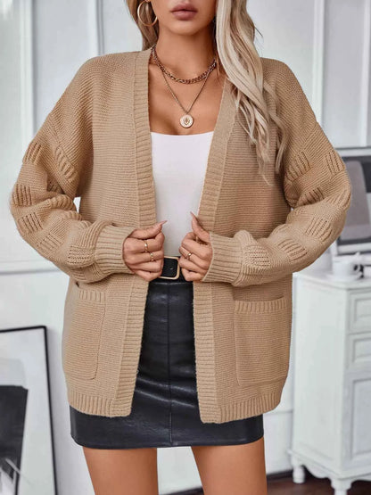Textured Knit Open Front Cardigan
