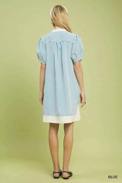 Umgee Pinstripe Shift Dress with Contrast Trim
