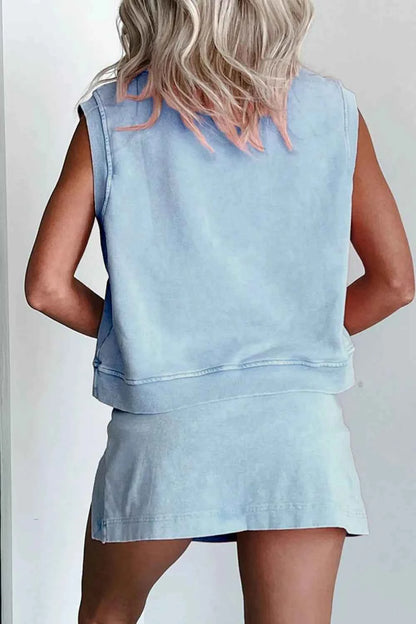 Round Neck Top and Skort Set