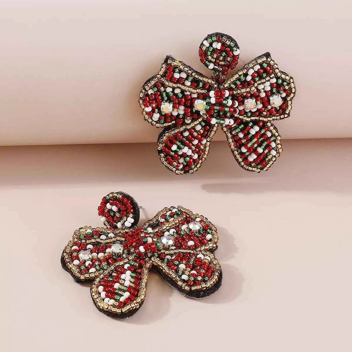 Beaded Bowknot Christmas Earrings