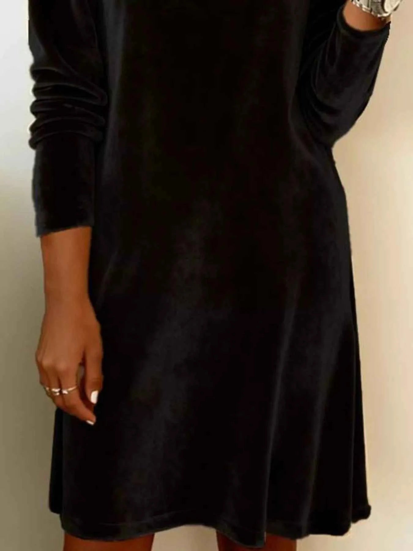 Velvet Cowl Neck Long Sleeve Mini Dress