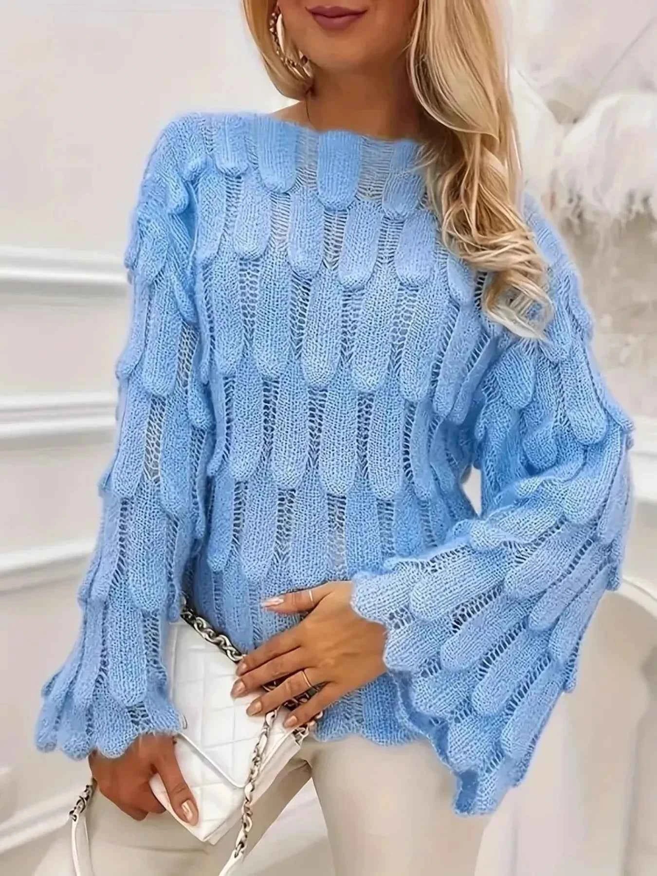 Textured Knit Bell Sleeve Knit Top