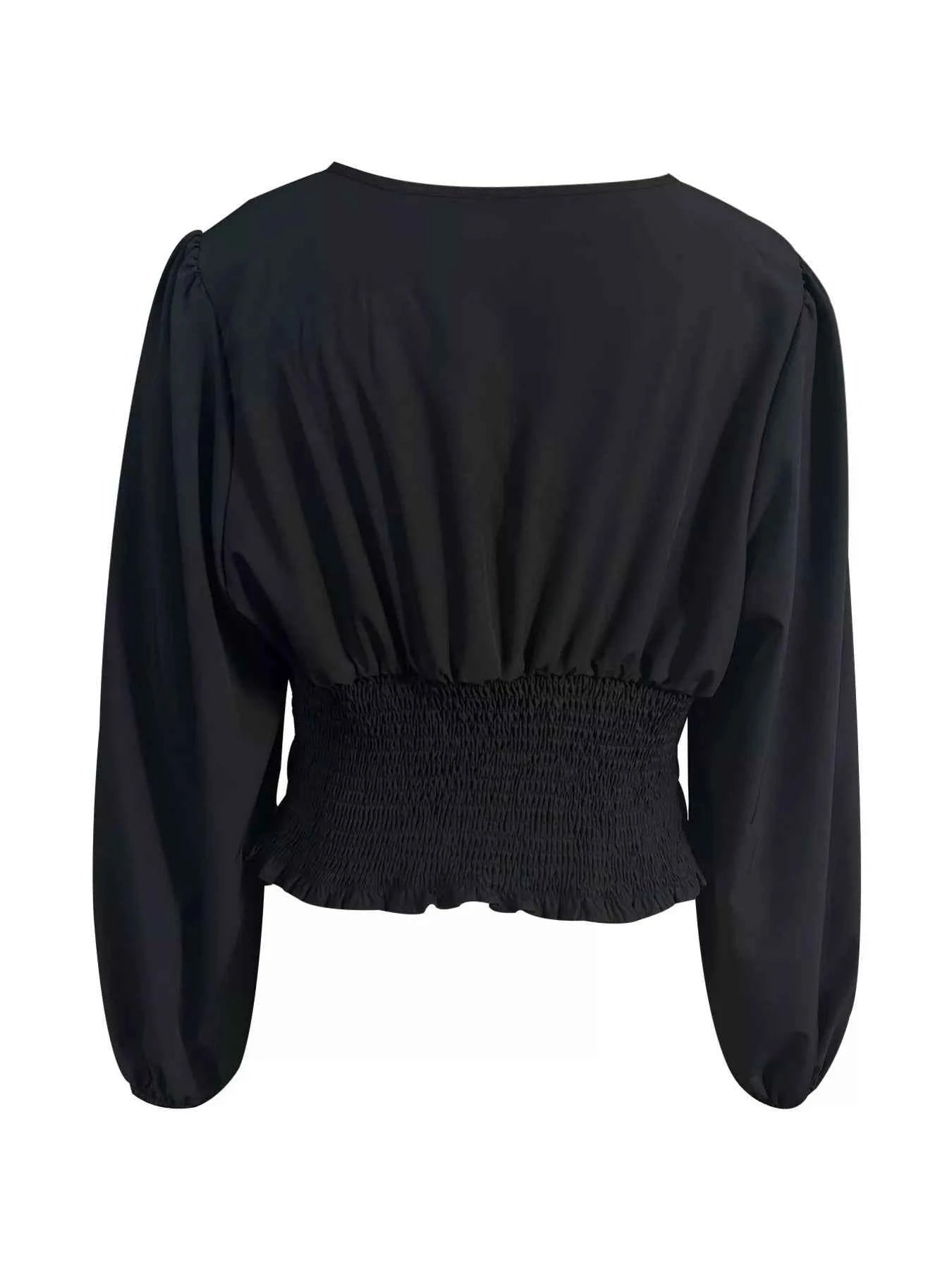 V-Neck Ruched Long Sleeve Blouse
