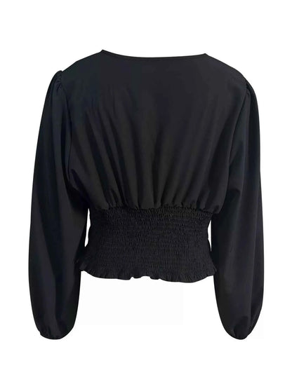 V-Neck Ruched Long Sleeve Blouse