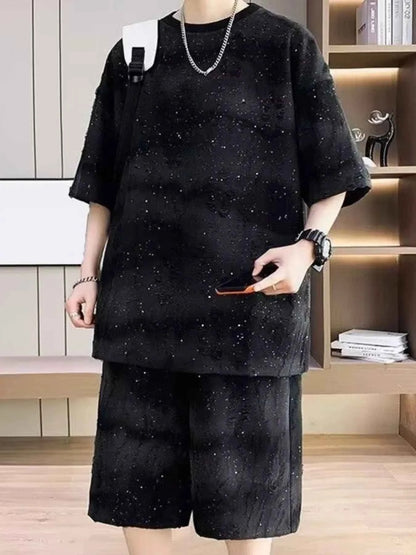 Men's Full Size Round Neck Half Sleeve Top and Shorts Set Plus Size