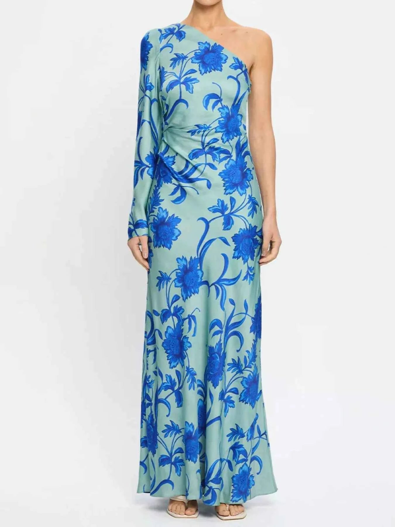 Floral Print One-Shoulder Maxi Dress